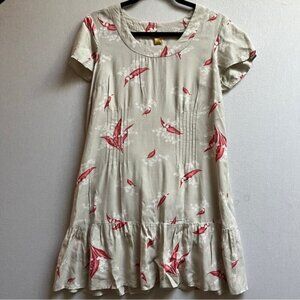 April Cornell Floral Short Sleeve Drop Waist Dress Women's Sz S Cream Pink